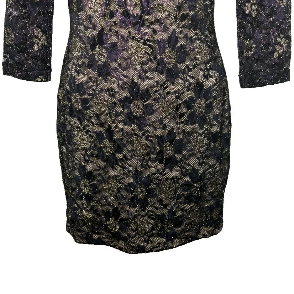 Dress The Population Sz M Purple/Gold Metallic Lace Cocktail Dress  (1554)